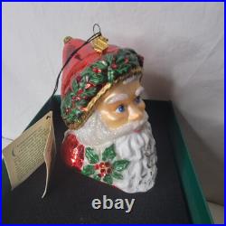 Reed & Barton Santa Christmas Ornament Glass Holly Swarovski Crystals Tags Box