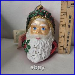 Reed & Barton Santa Christmas Ornament Glass Holly Swarovski Crystals Tags Box