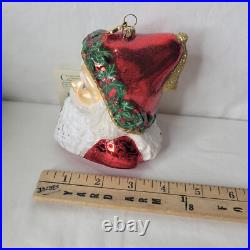 Reed & Barton Santa Christmas Ornament Glass Holly Swarovski Crystals Tags Box