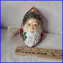 Reed & Barton Santa Christmas Ornament Glass Holly Swarovski Crystals Tags Box