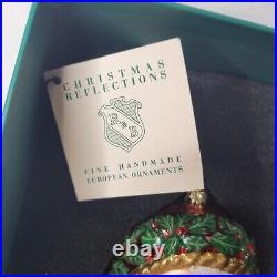 Reed & Barton Santa Christmas Ornament Glass Holly Swarovski Crystals Tags Box