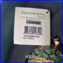 Reed & Barton Santa Christmas Ornament Glass Holly Swarovski Crystals Tags Box