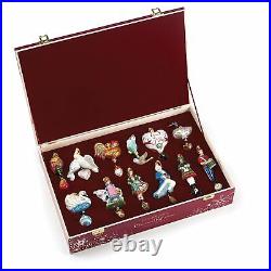 Reed & Barton Twelve Days Of Christmas Glass Ornament Set 12 Wooden Chest NEW