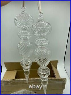 Restoration Hardware Handblown Glass Clear Ornaments 2 Swirl Finial 12 Xmas