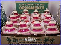 SHINY BRITE 1 Dozen Christmas Tree Ornaments vintage pink shapes UNSILVERED