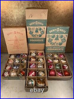 SHINY BRITE 3 BOXES 33 Vintage XMAS ORNAMENTS 8 DOUBLE INDENTS