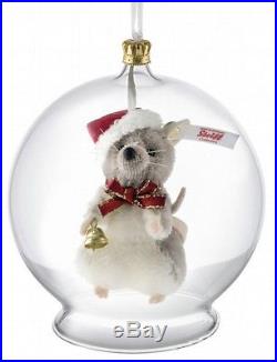 STEIFF Christmas Mouse In Glass Bauble ORNAMENT Mohair L/Edit EAN021657 NEW NRFB
