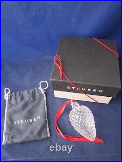 STEUBEN GLASS Christmas Ornament PINECONE EXCELLENT in BAG BOX