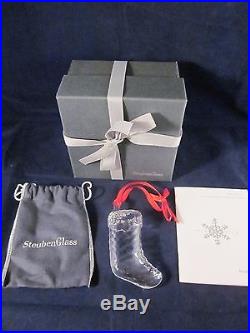 STEUBEN GLASS Christmas Ornament STOCKING EXCELLENT in BOX