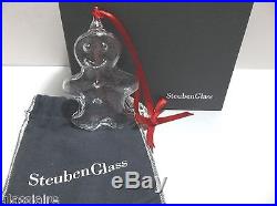 STEUBEN Glass GINGERBREAD MAN Christmas Tree Ornament MINT Original Box POUCH