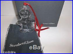 STEUBEN Glass GINGERBREAD MAN Christmas Tree Ornament MINT Original Box POUCH
