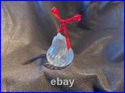STEUBEN crystal art glass Christmas Ornament PEAR with box, bag, insert