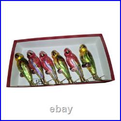 SUPER RARE Set Of 6 Six Clip-on Glass Hand-painted Parrot Christmas Ornaments