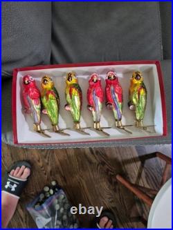 SUPER RARE Set Of 6 Six Clip-on Glass Hand-painted Parrot Christmas Ornaments