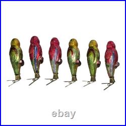 SUPER RARE Set Of 6 Six Clip-on Glass Hand-painted Parrot Christmas Ornaments