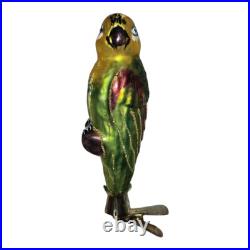 SUPER RARE Set Of 6 Six Clip-on Glass Hand-painted Parrot Christmas Ornaments