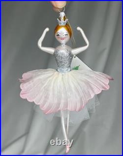 Saks Fifth Ave Pink Ballerina De Carlini Blown Glass Christmas Ornament 94331
