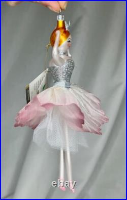 Saks Fifth Ave Pink Ballerina De Carlini Blown Glass Christmas Ornament 94331