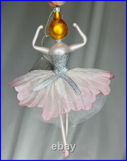 Saks Fifth Ave Pink Ballerina De Carlini Blown Glass Christmas Ornament 94331