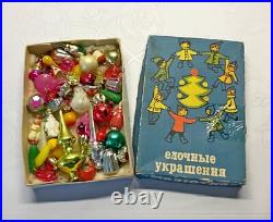 Set 47 pcs mini Vintage glass Christmas tree Ornament USSR soviet Malyutka