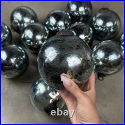Set Of 18 Large Kugel Style Heavyweight Glass Christmas Ornament Ball Mercury