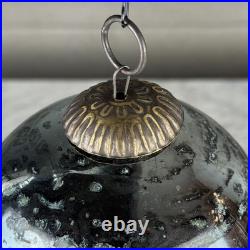 Set Of 18 Large Kugel Style Heavyweight Glass Christmas Ornament Ball Mercury