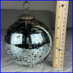 Set Of 18 Large Kugel Style Heavyweight Glass Christmas Ornament Ball Mercury