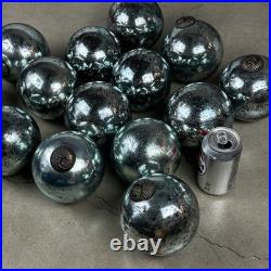 Set Of 18 Large Kugel Style Heavyweight Glass Christmas Ornament Ball Mercury