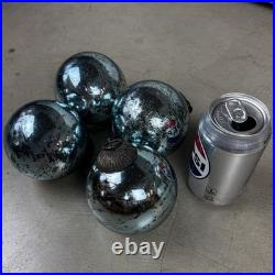 Set Of 18 Large Kugel Style Heavyweight Glass Christmas Ornament Ball Mercury