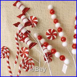 Set Red & White Glitter Candy Cane Swirl Spotty Sweet Christmas Tree Decorations