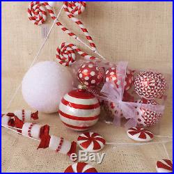 Set Red & White Glitter Candy Cane Swirl Spotty Sweet Christmas Tree Decorations