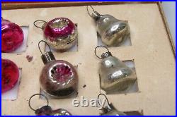 Set Vintage Glass Feather Tree Tiny Lantern Indent Bell Christmas Ornament Japan