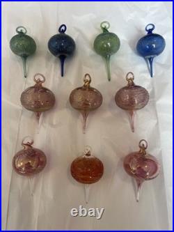 Set of 10 Hand Blown Glass Hanging Round Swirl Baubles, Multicolor Christmas