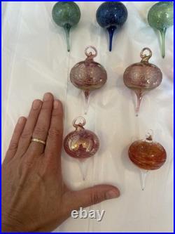 Set of 10 Hand Blown Glass Hanging Round Swirl Baubles, Multicolor Christmas