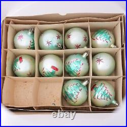 Set of 10 Vintage Mercury Glass Christmas Ornament Mica Poland Green Tree Stars