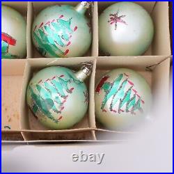 Set of 10 Vintage Mercury Glass Christmas Ornament Mica Poland Green Tree Stars