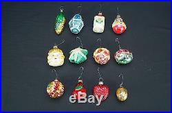 Set of 12 Antique Feather Tree Mercury Glass Christmas Ornaments Made in Germany