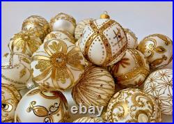 Set of 20 White and Gold Glass Ornaments Luxury Christmas Tree Baubles Lot