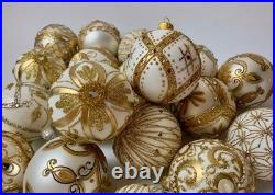 Set of 20 White and Gold Glass Ornaments Luxury Christmas Tree Baubles Lot