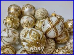 Set of 20 White and Gold Glass Ornaments Luxury Christmas Tree Baubles Lot