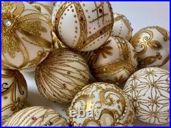 Set of 20 White and Gold Glass Ornaments Luxury Christmas Tree Baubles Lot