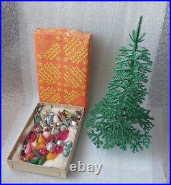 Set of 42 Vintage USSR Glass Xmas Christmas Mini Ornaments with furtree