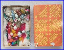 Set of 42 Vintage USSR Glass Xmas Christmas Mini Ornaments with furtree