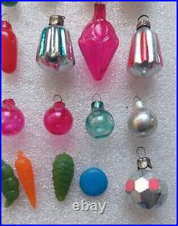 Set of 42 Vintage USSR Glass Xmas Christmas Mini Ornaments with furtree