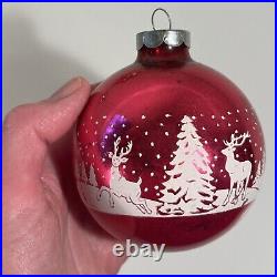 Set of 8 Vintage Christmas Ornament Glass Balls Stenciled Winterscape USA 3.5