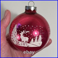 Set of 8 Vintage Christmas Ornament Glass Balls Stenciled Winterscape USA 3.5