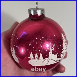 Set of 8 Vintage Christmas Ornament Glass Balls Stenciled Winterscape USA 3.5