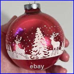 Set of 8 Vintage Christmas Ornament Glass Balls Stenciled Winterscape USA 3.5