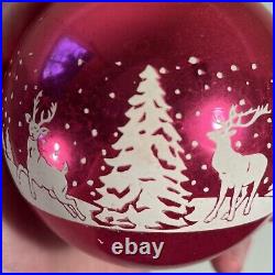 Set of 8 Vintage Christmas Ornament Glass Balls Stenciled Winterscape USA 3.5