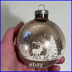 Set of 8 Vintage Christmas Ornament Glass Balls Stenciled Winterscape USA 3.5